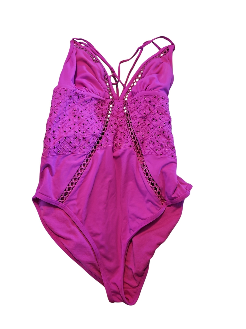 Ambrielle Magenta One-Piece Swimsuit with Crochet Inset Size Large